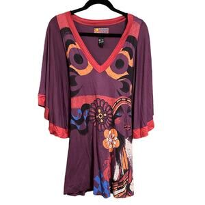 Colcci Abstract Art Purple Tie Tunic Size Small